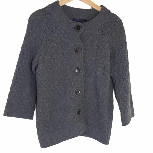 Boden 6 grey 100% wool 5 button knit 3/4 sleeve cardigan sweater - Picture 4 of 8
